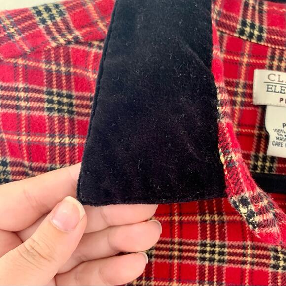 Vntg Holiday Tartan Red Plaid Flannel Long Sleeve Button Down Velvet Collar - Picture 6 of 8